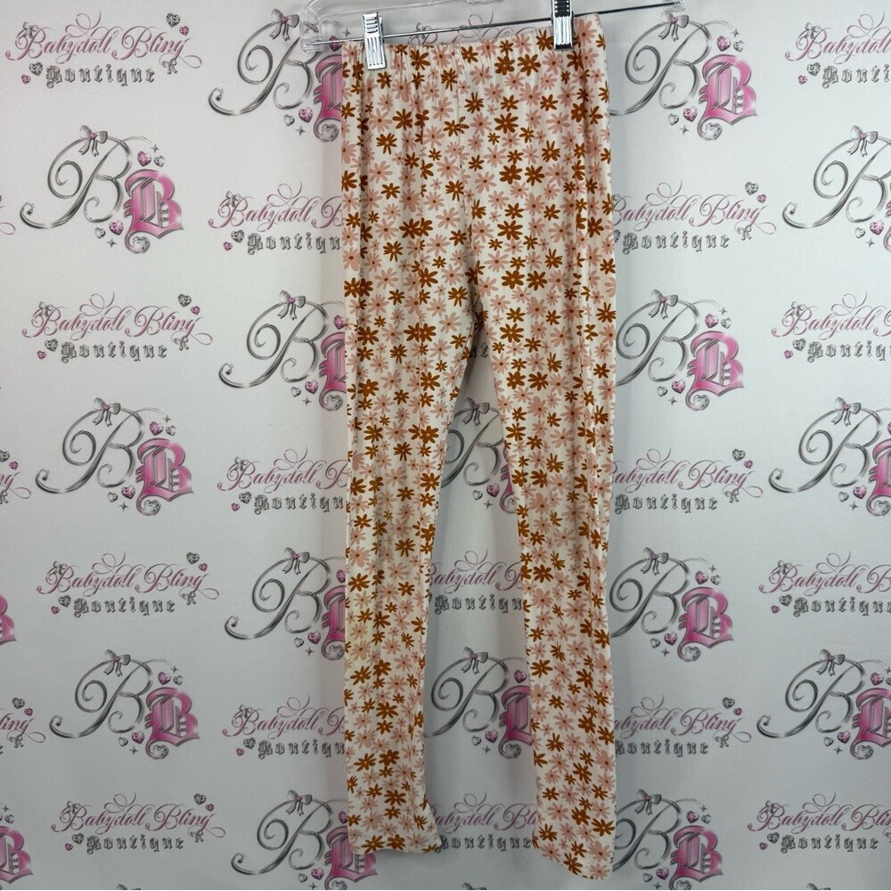Just Cozy tights leggings pants flowers orange pink white Floral Print Pants